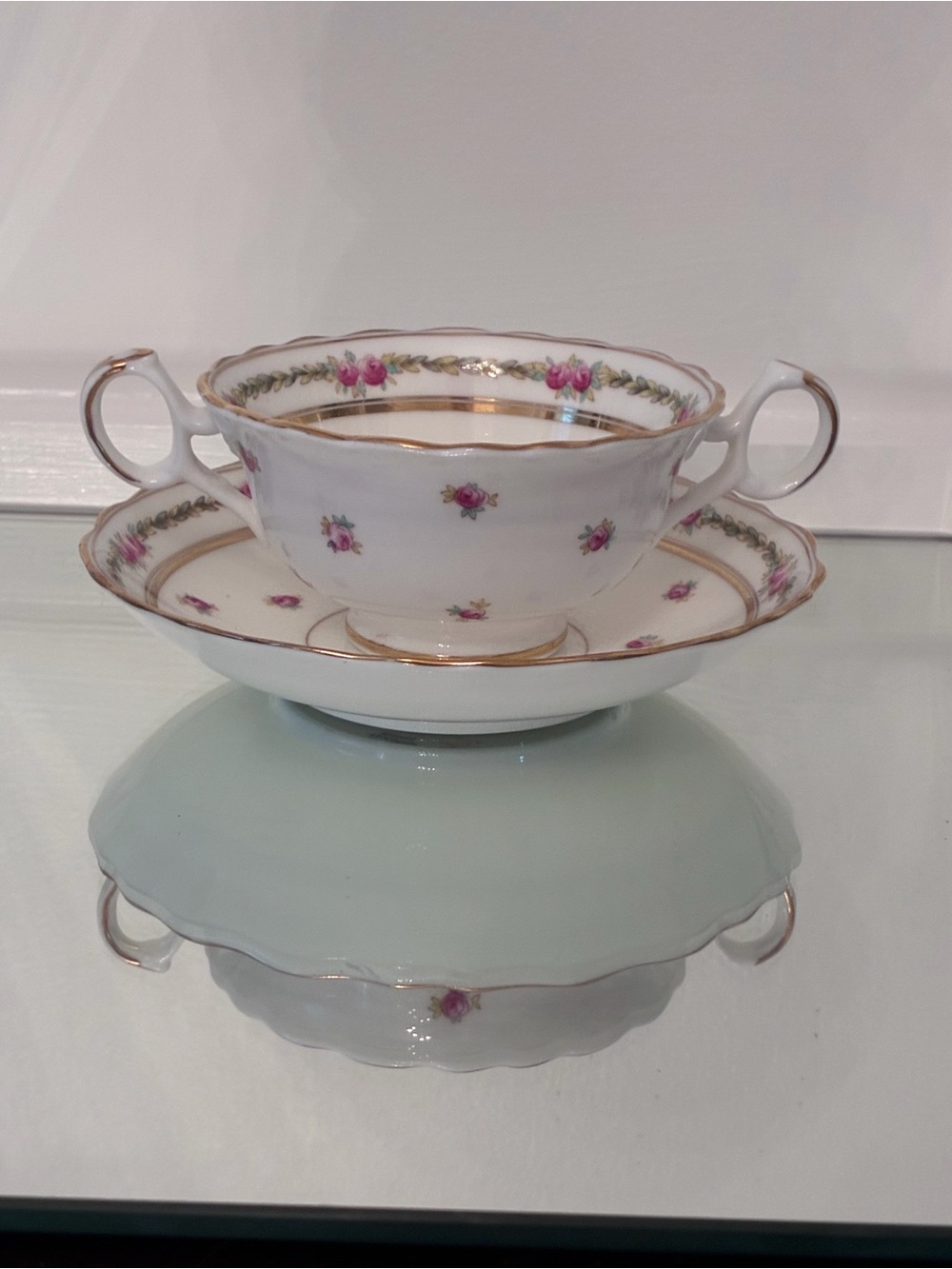 Antique Cauldon Of England Footed Cream Soup And Saucer Set